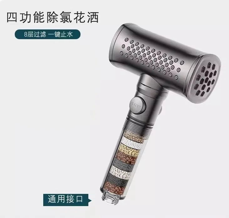 New 5 Modes Hammer High Pressure Water Saving Filter Shower Head Beauty Massage Shower Stress Reliever Bathroom Accessories Set Oasis Select Grey Shower