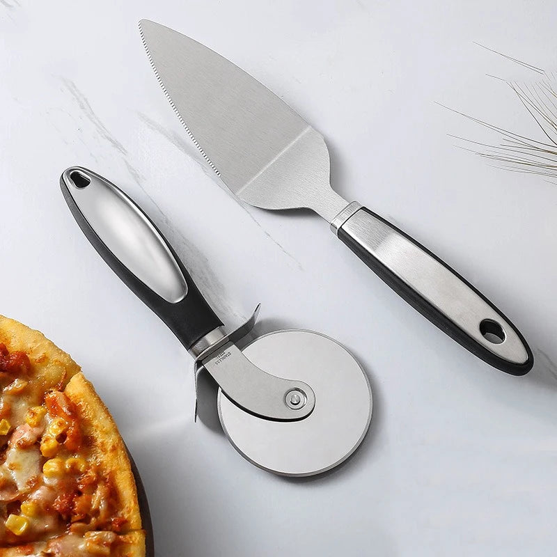 2pc Stainless Steel Kitchen Pizza Cutter Wheel Server Tools Home Knife Waffle Cookies Cake Bread Dough Slicer Baking Gadgets Oasis Select
