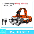 5 LED USB Rechargeable Headlamp – 4 Modes, Waterproof, 10W