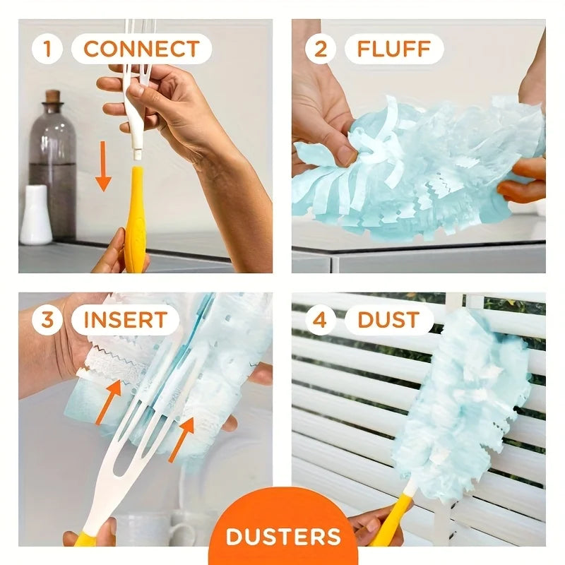 10pcs Electrostatic Disposable Dust Collector with 1PC Feather Dust Collector Head and Fiberglass Brush Oasis Select