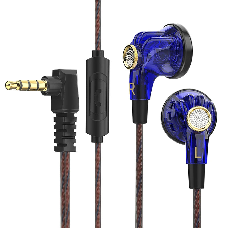 QKZ MDR Flat-Head Headphones 16MM Large Dynamic HIFI Bass Sport Earbuds Music Wired Earphones 3.5MM AUX Headset In Ear With Mic Oasis Select Blue