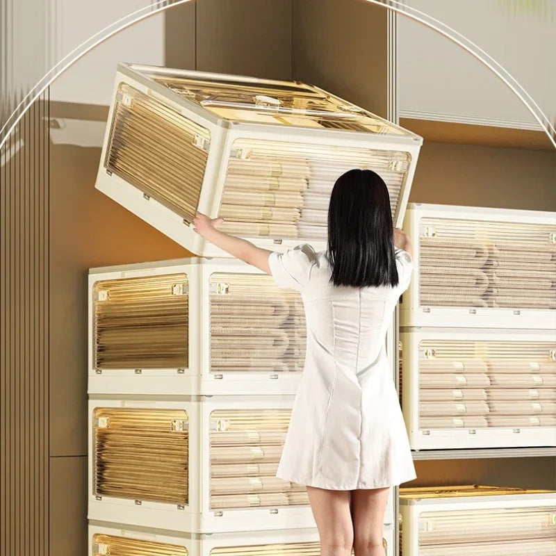 Cream wind folding storage box Bedroom multi-functional storage box Free stacking Large capacity transparent visual storage box Oasis Select
