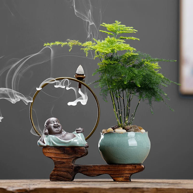 Backflow fragrant new Chinese creative little monk tea table tea table decoration boutique tea ceremony home decoration Oasis Select C 18cm X 17.5cm