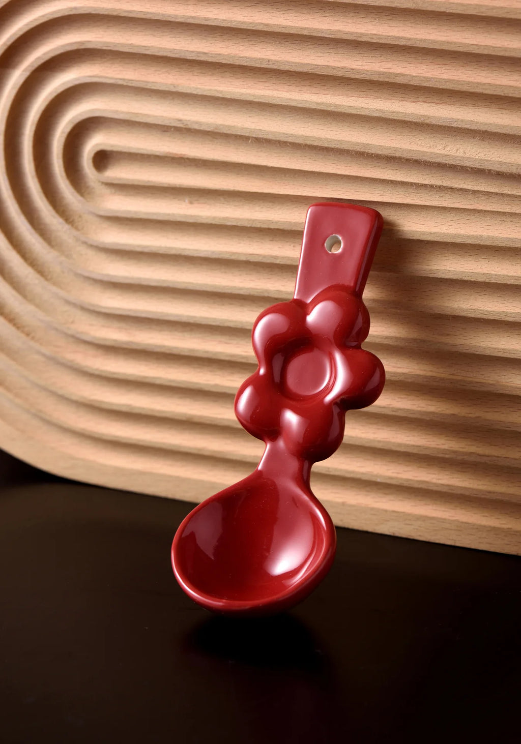 Ceramic Flower Spoon Coffee Spoon Milk Dessert Spoon Long Handle Soup Spoon Internet Celebrity High-Value Kitchen Tablewear Oasis Select Red