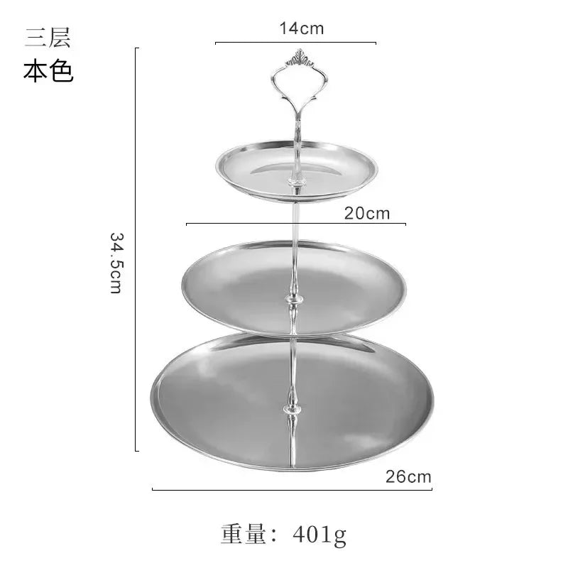 Three-layer Stainless Steel Cake Tray, Cake, Snack Plate, Birthday, Wedding Party Dessert Stand, Table Dessert Display Stan Oasis Select Silver 3 Layers