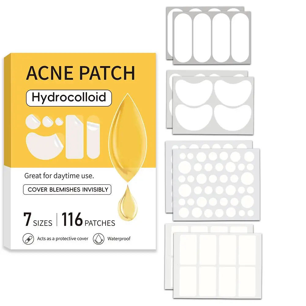 Large Pimple Patches for Face, Big Hydrocolloid Acne Patches for Body, Forehead, Chin, Zit Breakouts (Strip, Contoured, Dots) Oasis Select 116pcs-yellow