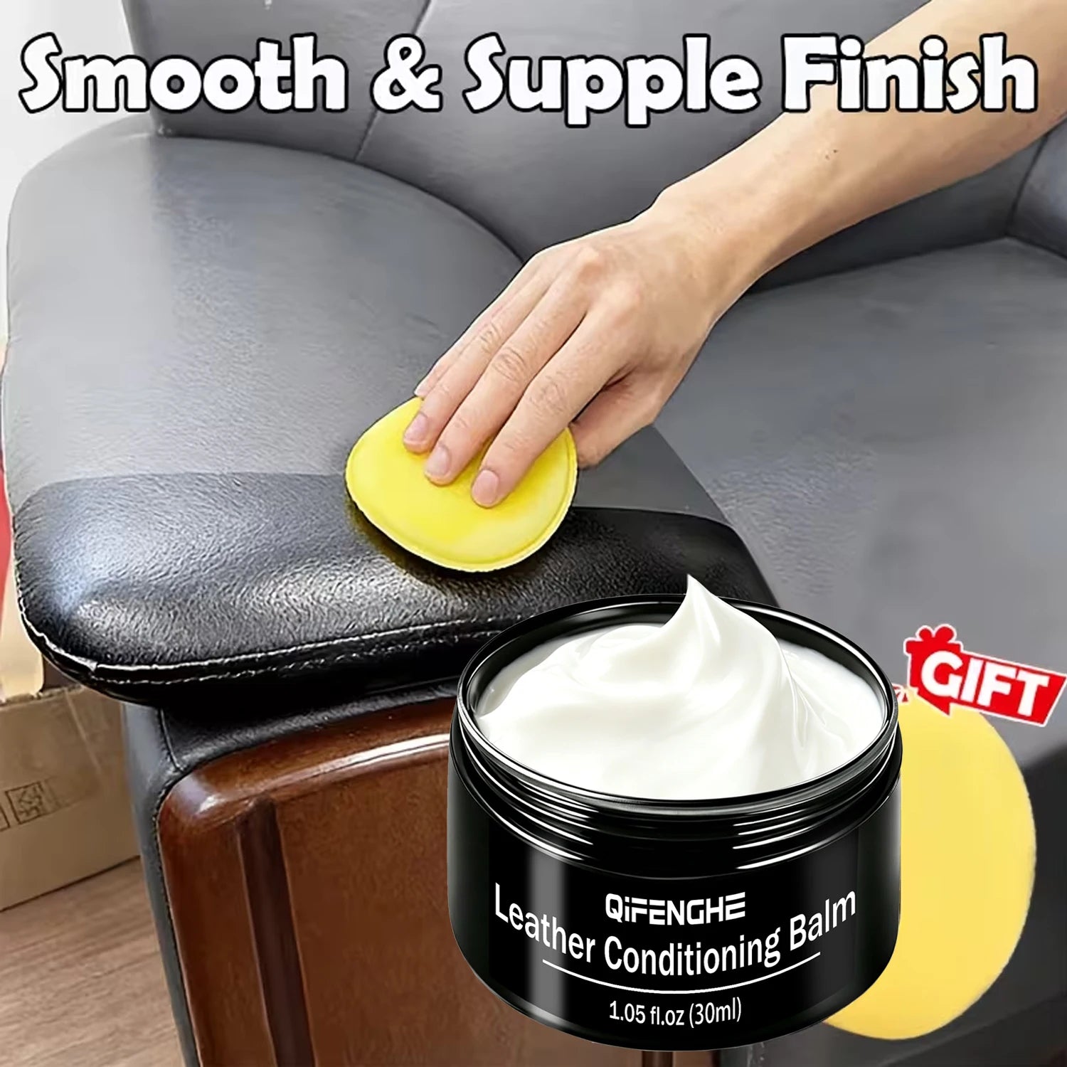 Leather Conditioning Balm Kit with Sponge – Softens & Buffs