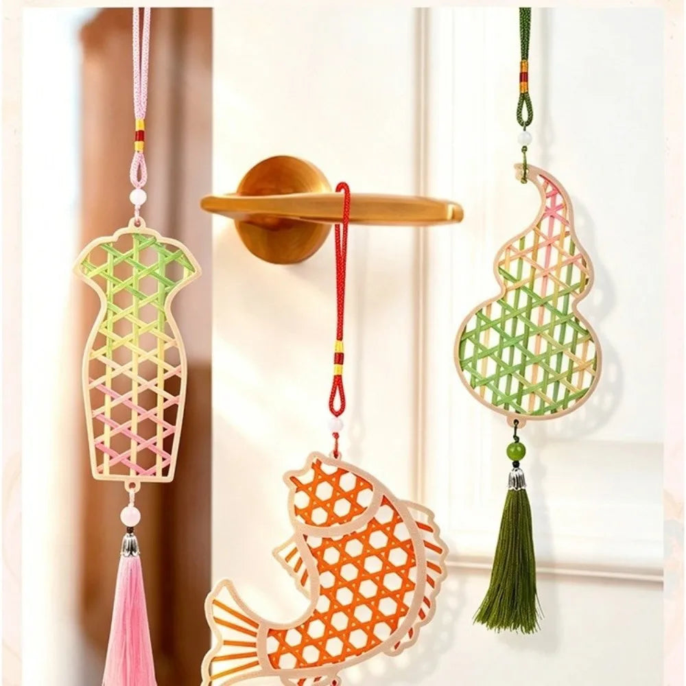 Handmade Bamboo Pendant Material Kit Cat Butterfly Zongzi Dragon Boat Festival DIY Kit Handicraft Tassel Hanging Ornaments Oasis Select