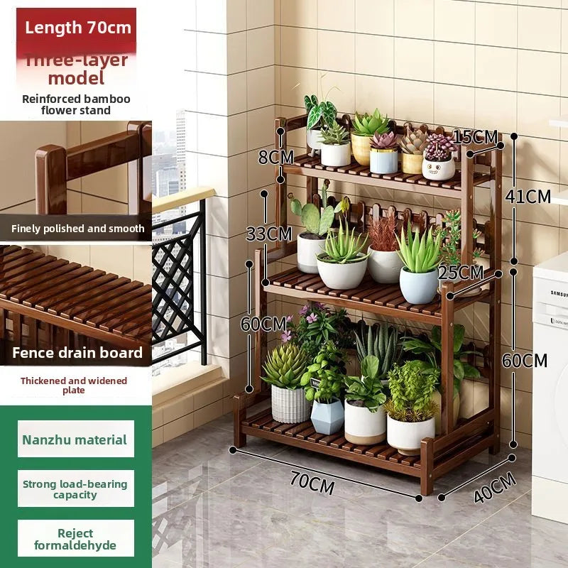 Floor-to-ceiling new stepped movable multi-layer flower pot shelf Oasis Select Brown-3-70cm