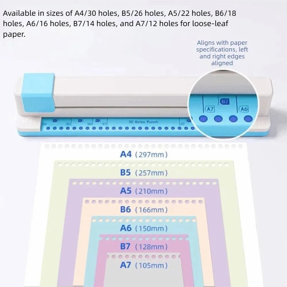 30 Hole Paper Punching Machine Round Shape A4/B5/B6/B7 Universal A4 Hole Punch Hand Push Heart Punching Manual Hole Punch Oasis Select