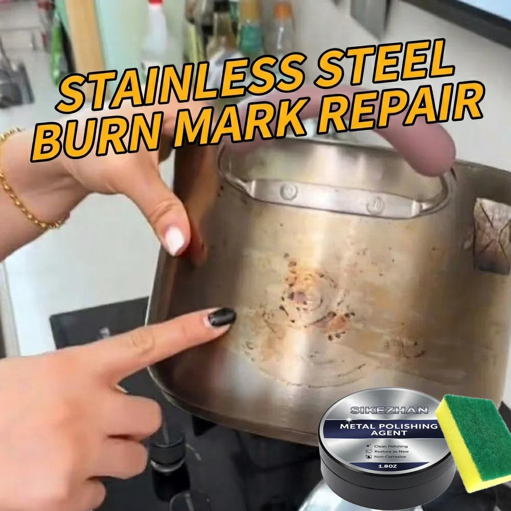 Metal Polishing Paste w/ Sponge Rust Oxidation Stain Remover Restore Shine Cookware Stainless Steel Brass Silver Polish Home Oasis Select
