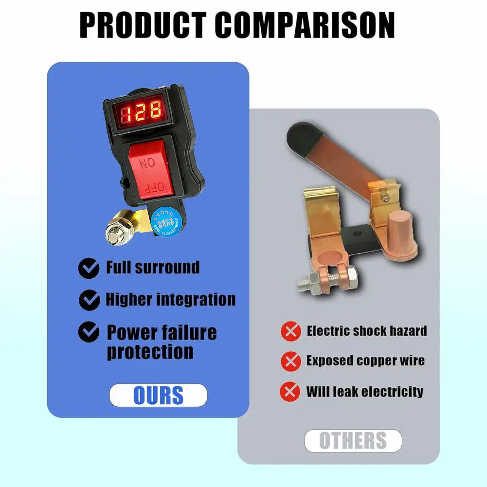 12V 24V Battery Disconnect Switch with Digital Voltmeter | T-Type