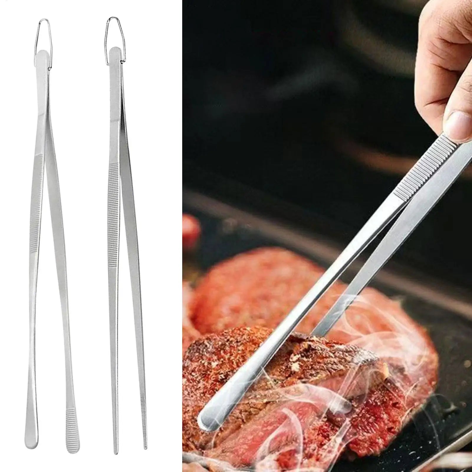 Long Cooking Tongs Stainless Steel Kitchen Tongs Non-Slip Heat Resistant BBQ Grill Tongs for Steak Seafood Buffet Salad Cooking Oasis Select