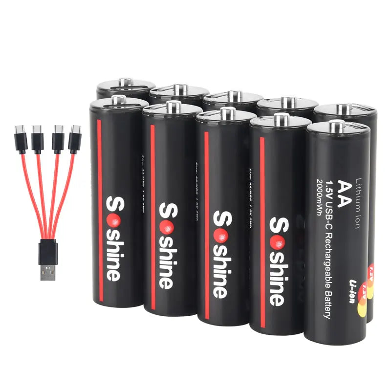 Soshine Original Li-ion AA Rechargeable Batteries USB Lithium battery 2000mWh 1.5V AA Rechargeable Batteries with Charging cable Oasis Select 10pcs AA 1.5V 2000
