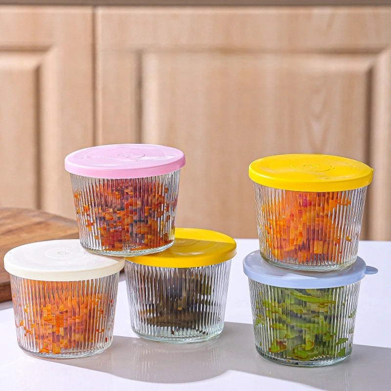4Pcs 6.8oz Clear Ribbed Glass Cups with Lids, Stackable Mini Bowls, Reusable Jars for Dessert Pudding Sauce Salad Nut Oat Oasis Select