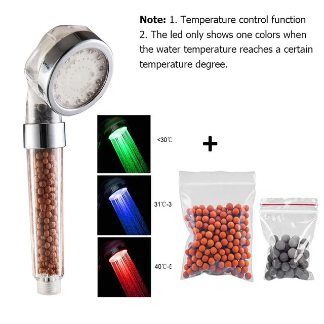 New Temperature Control 3/7 Color Changing LED Anion SPA Shower Head Water Saving Handheld Bathroom Home Innovative Accessories Oasis Select Temperature Set