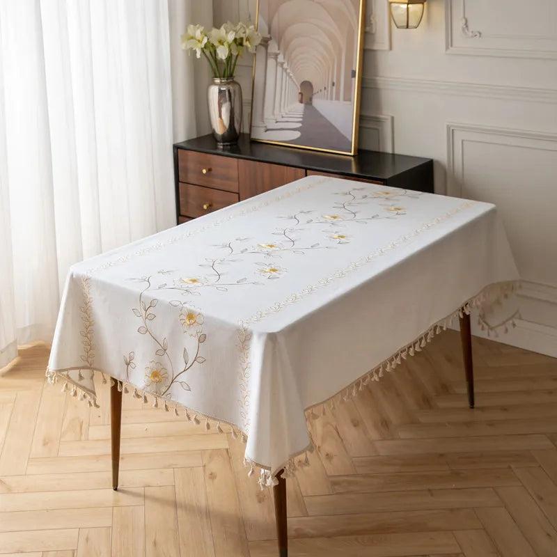 Plant Patterned Tablecloth with Tassel Decoration Minimalist Style for Dining Tables in Restaurants Rectangular Fabric Oasis Select