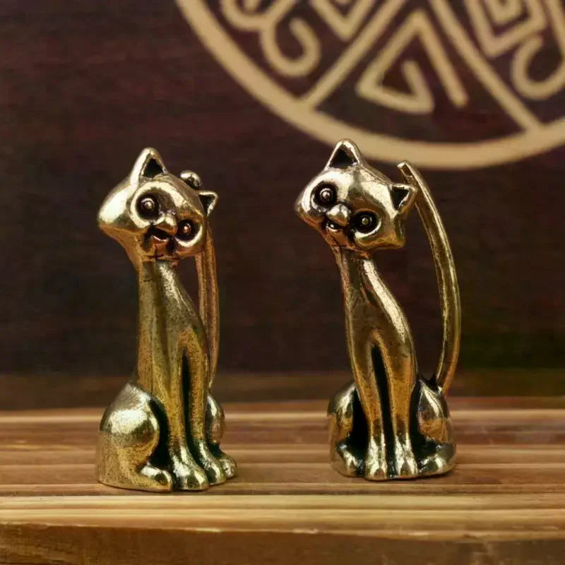 Antique Brass Cat Lovers Statue Copper Animal Sculpture Home Desktop Decorative Figurine Miniature Incense Burner for Cat Lovers Oasis Select