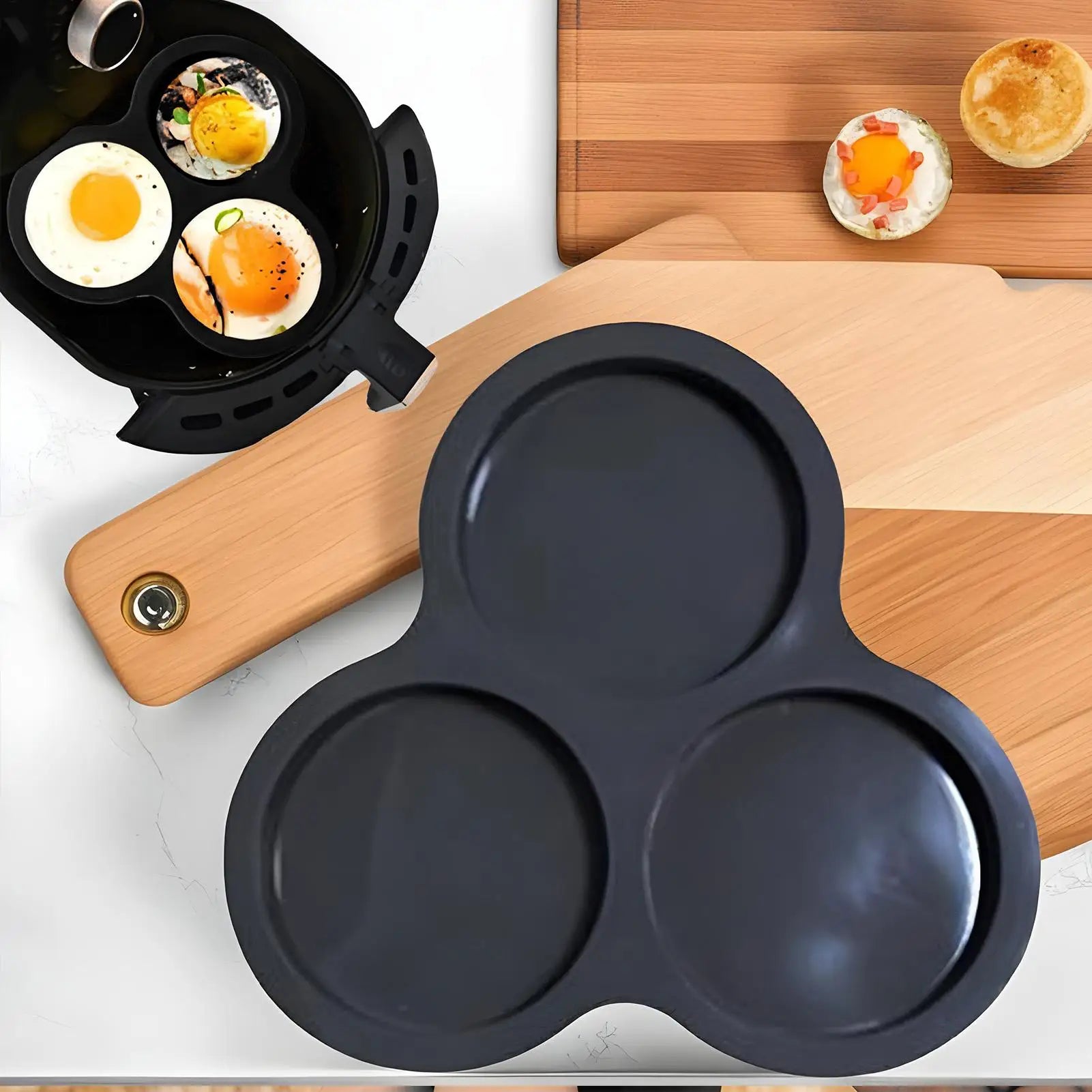 3-Cavity Round Egg Tray Silicone Molds for Air Fryer Air Fryer Muffin Pan Reusable Silicone Egg Mold Air Fryer Egg Pan Cooking Oasis Select