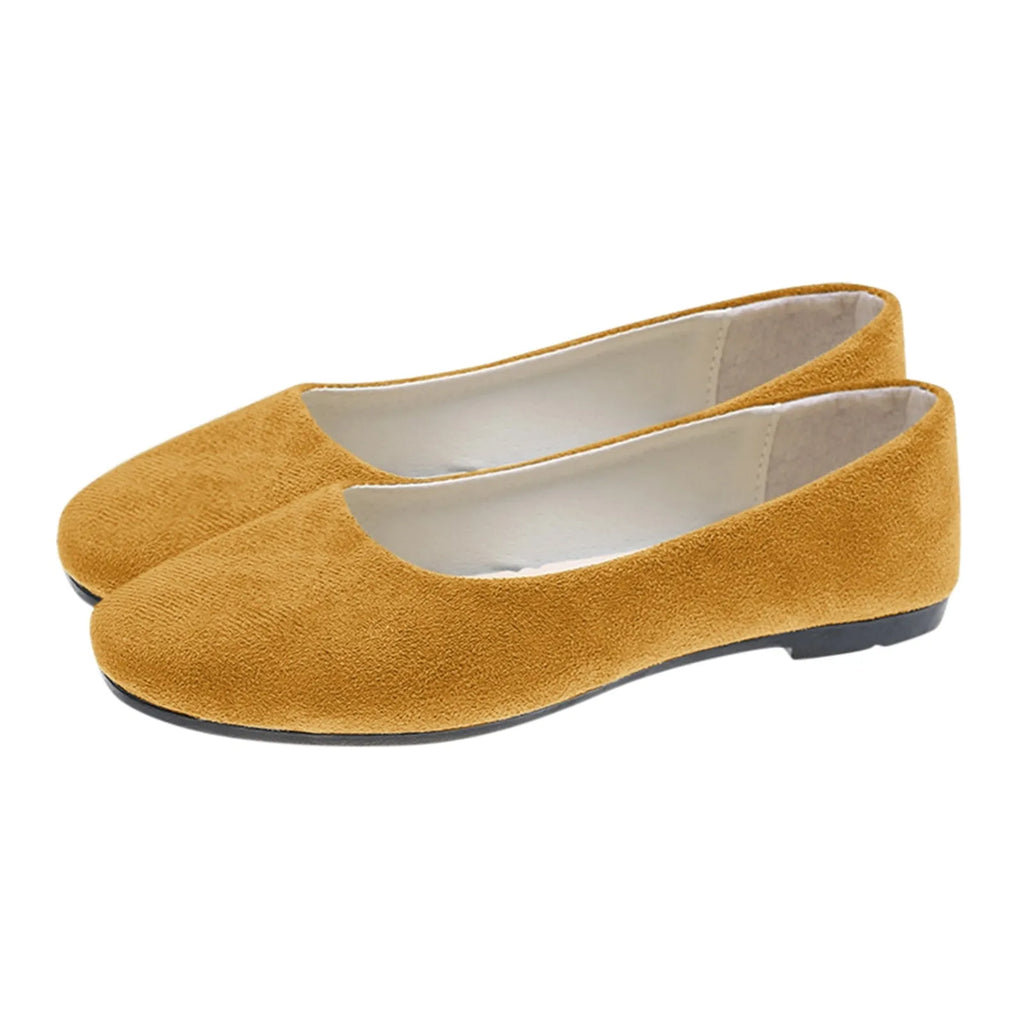 Woman Flats Casual Round Toe Cute Flats Flock Mocasines Ballerina Church Flats Female Suede Elegant Soft Sole Mom Shoes Oasis Select 36 Yellow