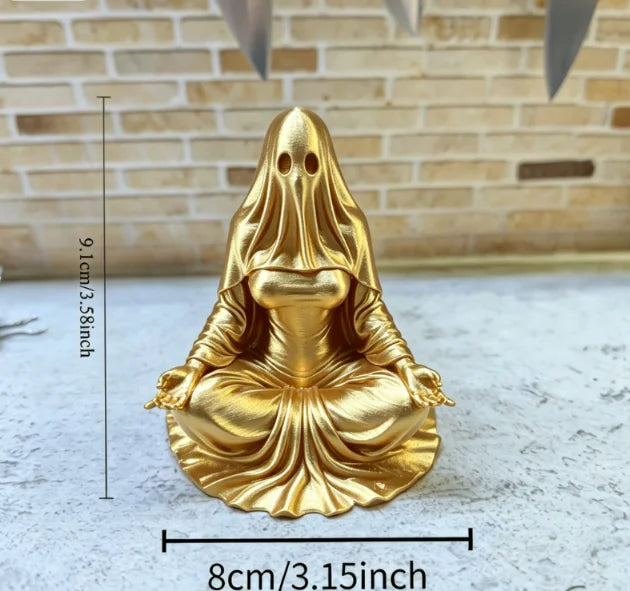 Meditating Ghost Figurines 3D Printed Cross-Legged Yoga Hooded Spirit Statues Calm Table Decor for Meditation Desktop Yoga Room Oasis Select Thinking Ghost 4