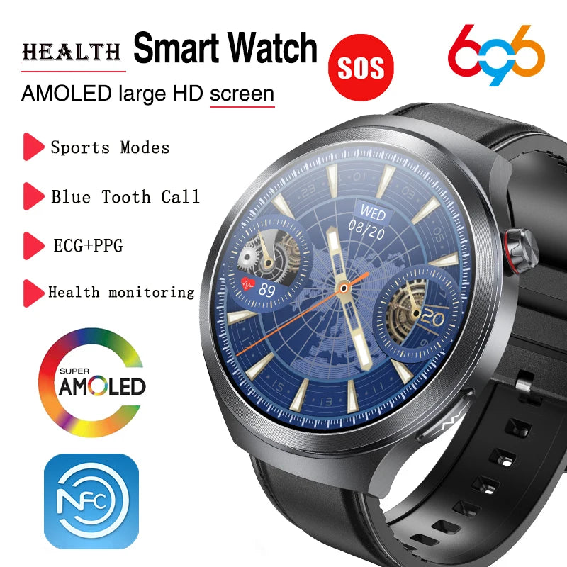 AMOLED Screen Men Women ECG PPG Health Smart Watches NFC IP68 Waterproof Blue Tooth Call SOS Music Weather Sports Smartwatch Oasis Select