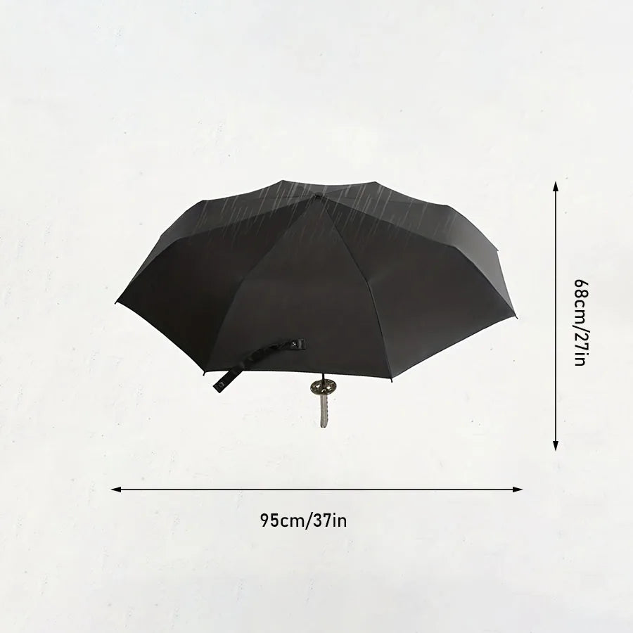 Creative Samurai Sword Umbrella, Ninja-Style 8-Rib Manual Folding Sword Umbrella, Black Anime-Themed Adult Folding Umbrella Oasis Select