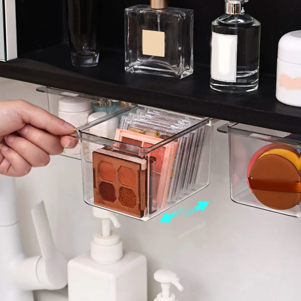 1pc Transparent cosmetics storage box, hidden drawer in bathroom, can store makeup pads, lipstick, cotton swabs Oasis Select