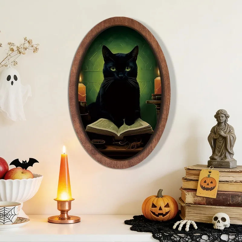 Halloween Ghost Wooden Photo Frame Painting Retro 3D Hanging Plaque Festival Decor Wall Sticker for Home Party Wall Decor Oasis Select