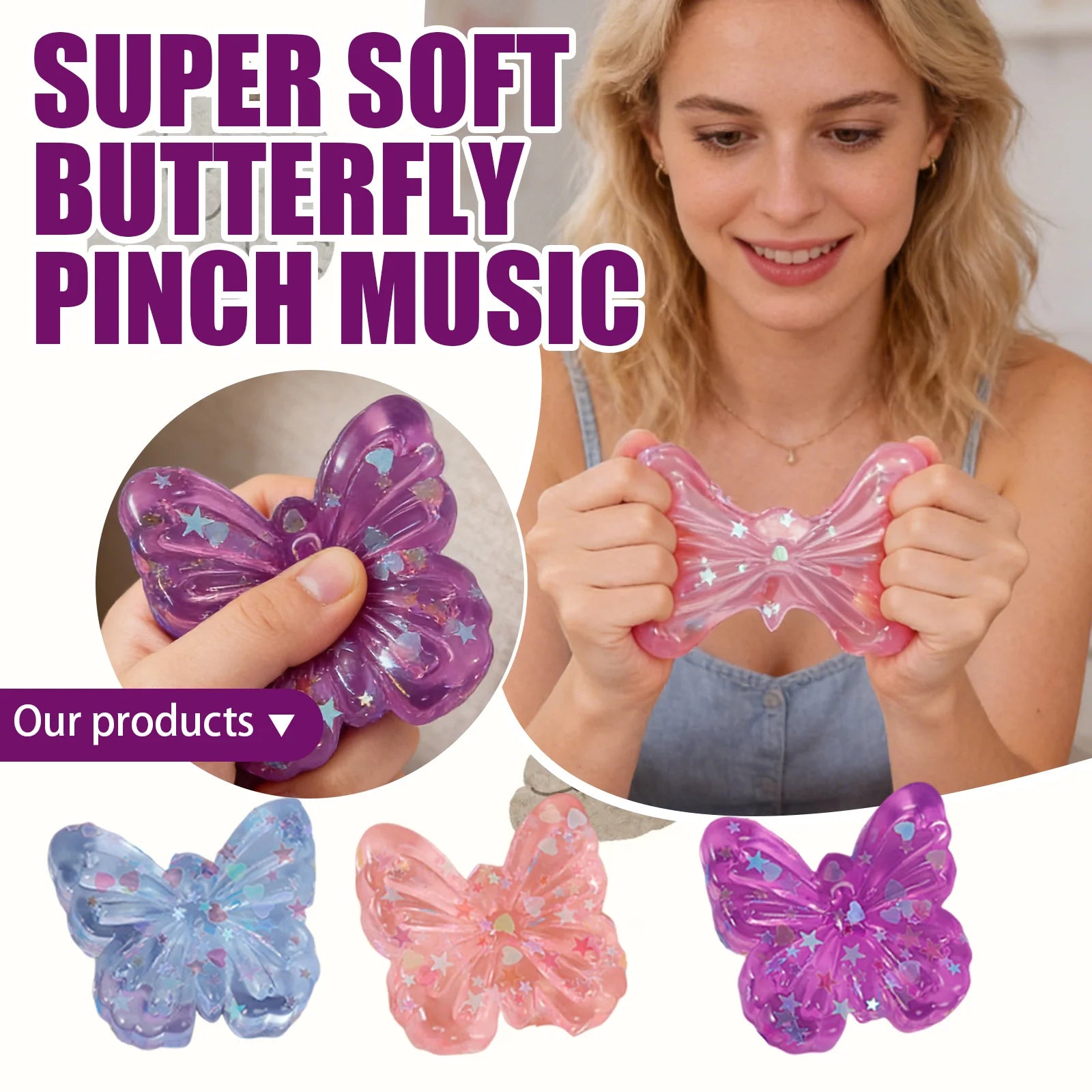 Maltose Squishy Toy Cute Mochi Anti Stress Fidget Toy Simulated Butterfly Shape Transparent Ball Quick-rebound Decompression Toy Oasis Select