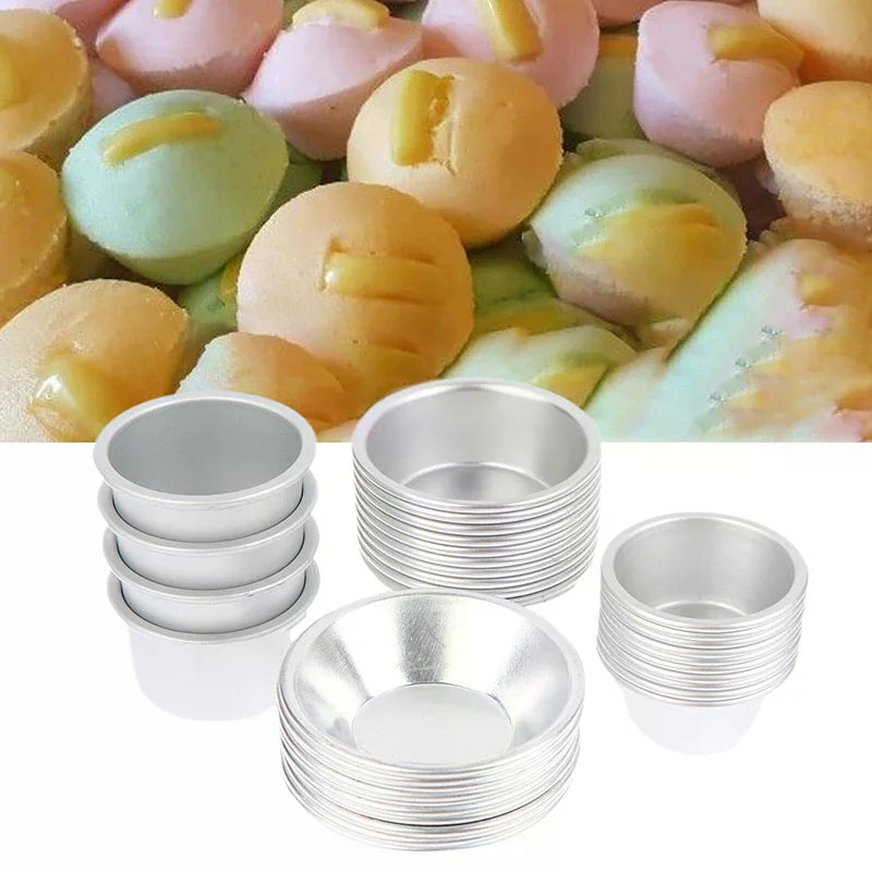 10pcs Aluminum Alloy Mini round Cupcake Mold Set Puto Cake Egg Tart Kitchen Baking Oven Pan Pastry Dessert Cooking Utensils Oasis Select