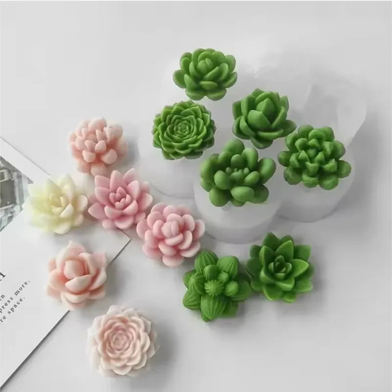 Mini Rose Flower Silicone Candle Mold 3D Succulent Cactus Flower Chocolate Fudge Pastry Baking Mold DIY Candle Soap Crafts Oasis Select