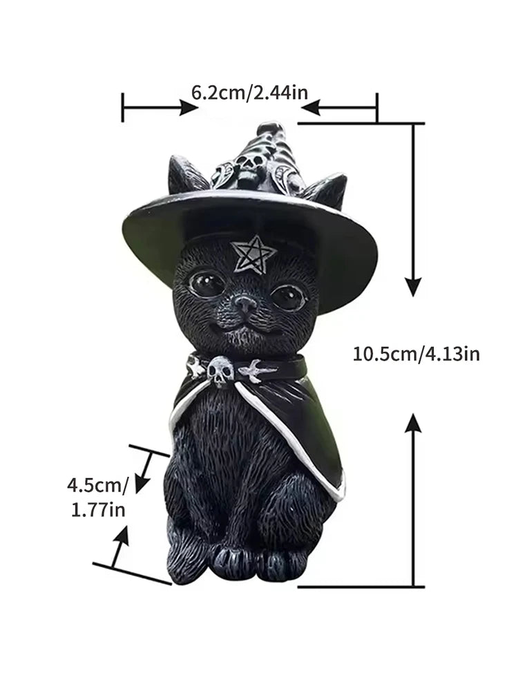Black Cat Witch Figurine | Hand-Painted Halloween Desk Ornament