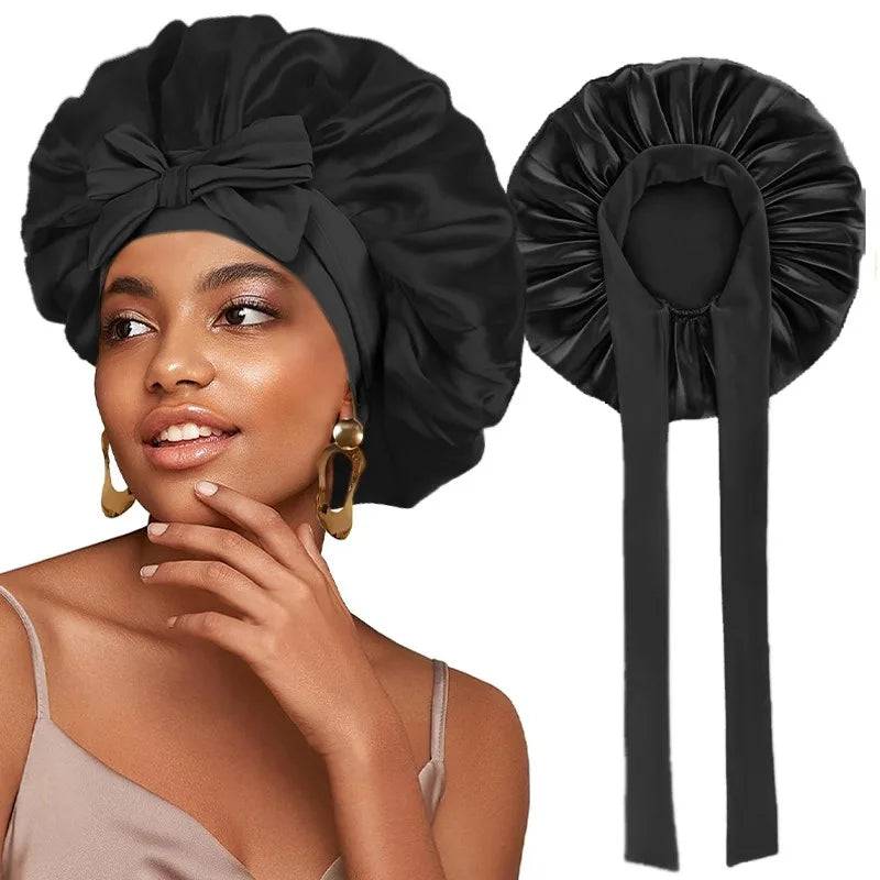 Elastic Ribbon Solid Color Shower Cap Wide Edge Round Bathing Hat Multifunctional For Sleeping Nightcap Knotted Headband Headsca Oasis Select