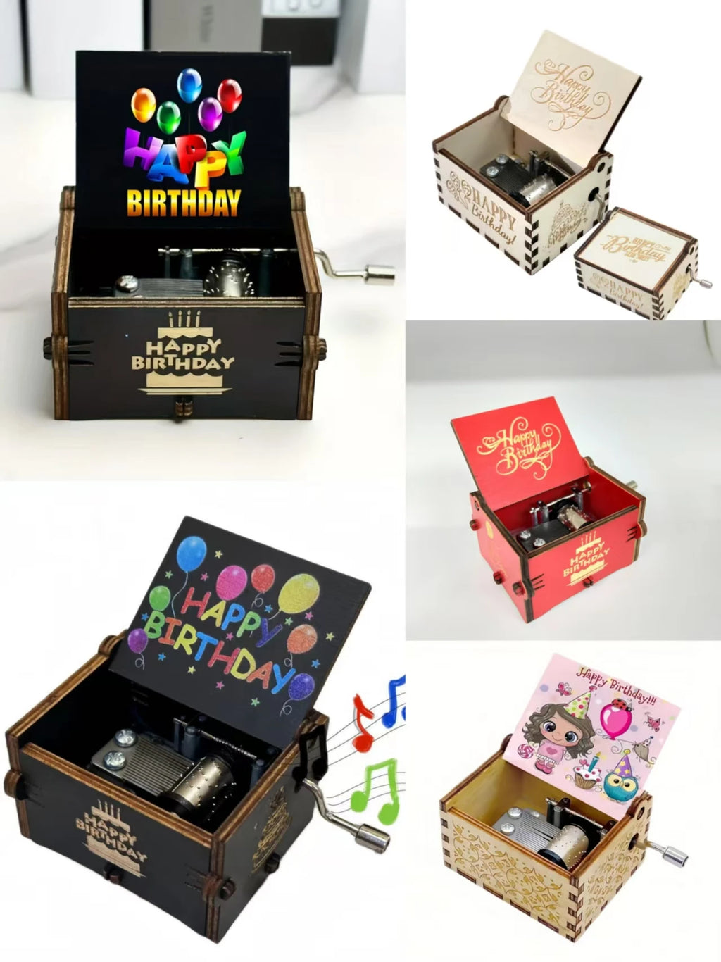 Happy Birthday, Music Hand cranked Music Box, Creative Ornament, Colorful Birthday Gift, Wooden Music Box Oasis Select