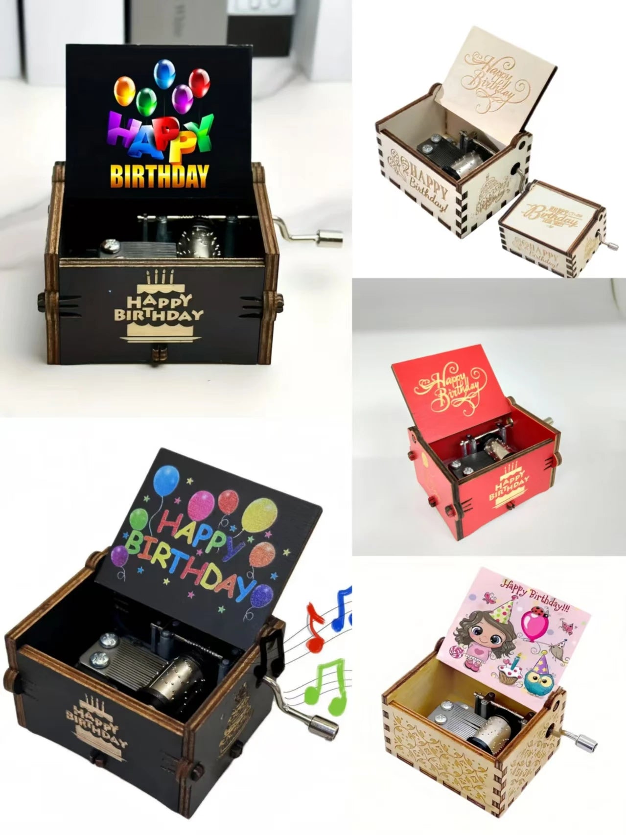 Happy Birthday, Music Hand cranked Music Box, Creative Ornament, Colorful Birthday Gift, Wooden Music Box Oasis Select