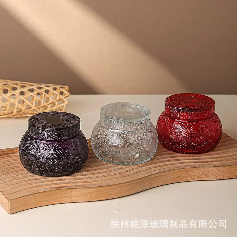 Glass Lid Empty Cup Candle Holder Cute Fragrance Glass Bottle Aromatherapy Candle Container Oasis Select