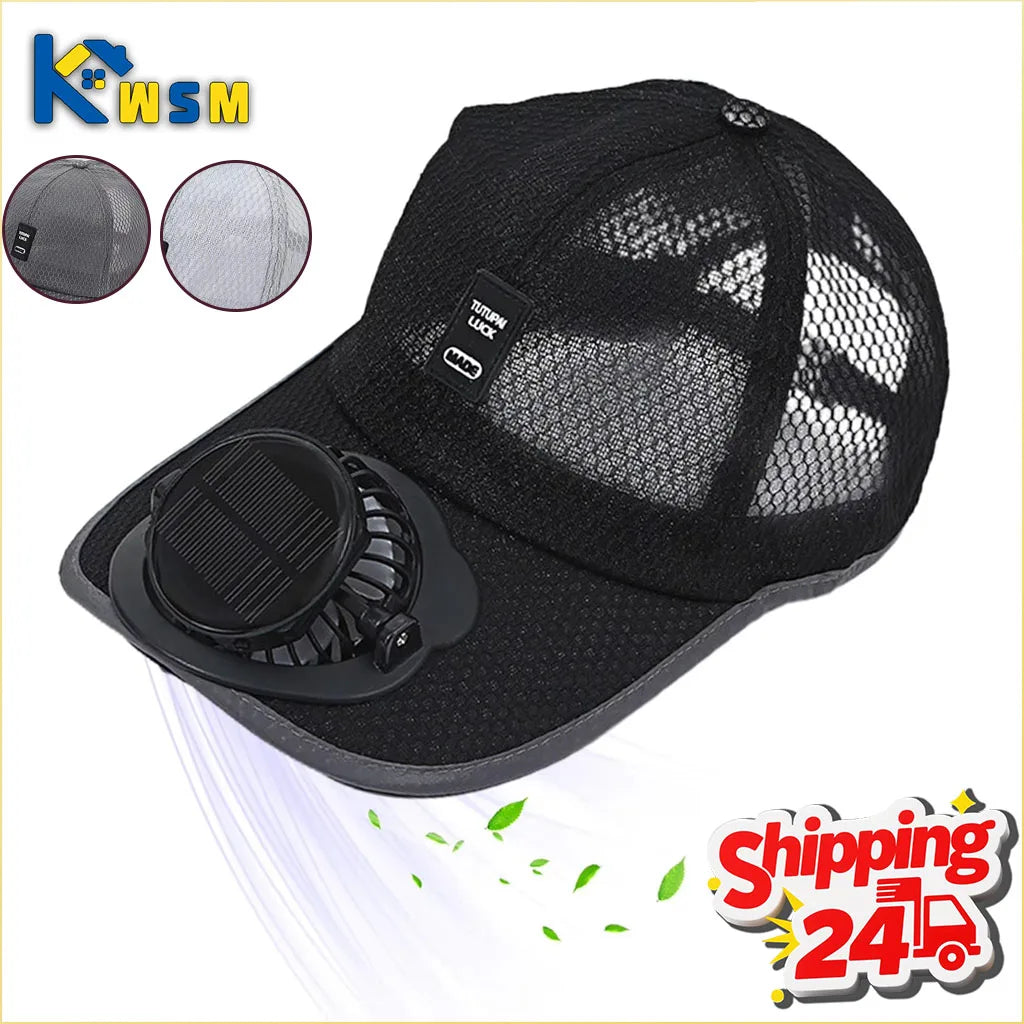 Solar Powered Cap with Fan Summer Breathable Mesh Sun Protection Outdoor Baseball Hat for Men USB Rechargeable Cooling Headwear Oasis Select