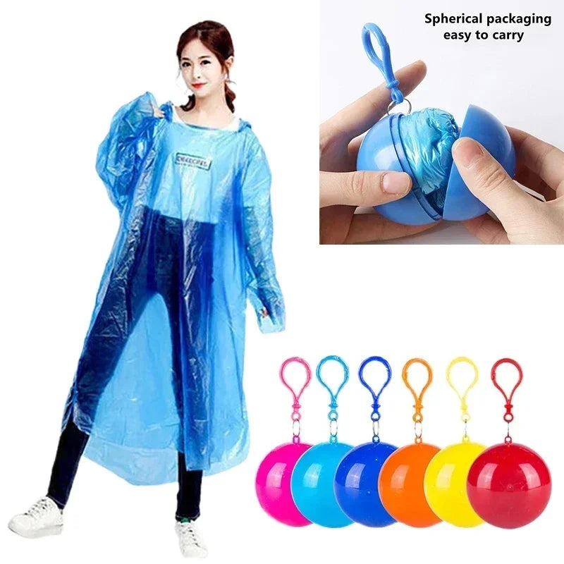 New Portable Disposable Raincoat Keychain Compression Ball Pocket Ball Outdoor Adult Travel Hangable Poncho Camping Gear Oasis Select