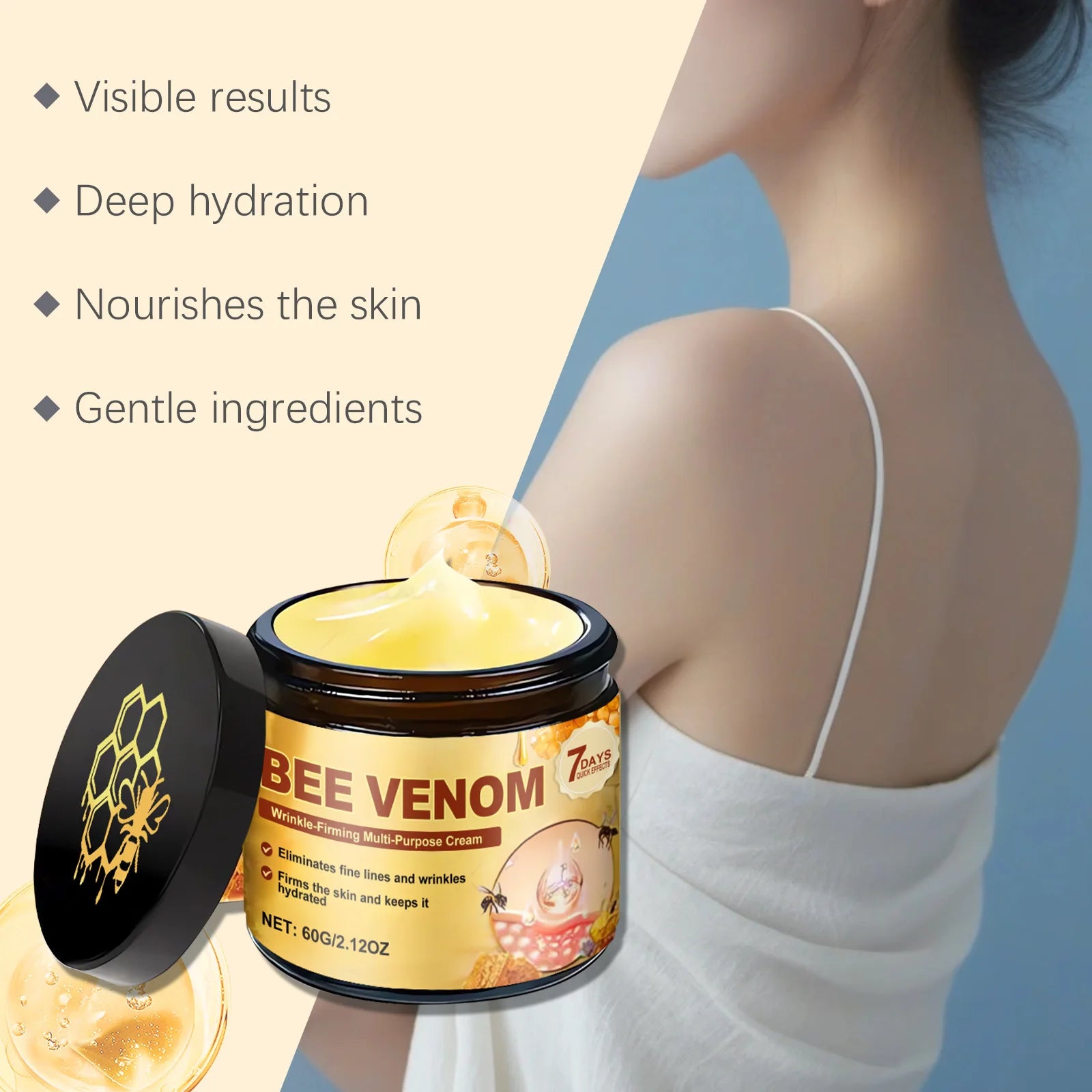 Bee Venom Firming Cream for Sagging Skin Lifting Tightening Anti Wrinkle Fade Fine Lines Hydrating Multi Action Body Cream Oasis Select