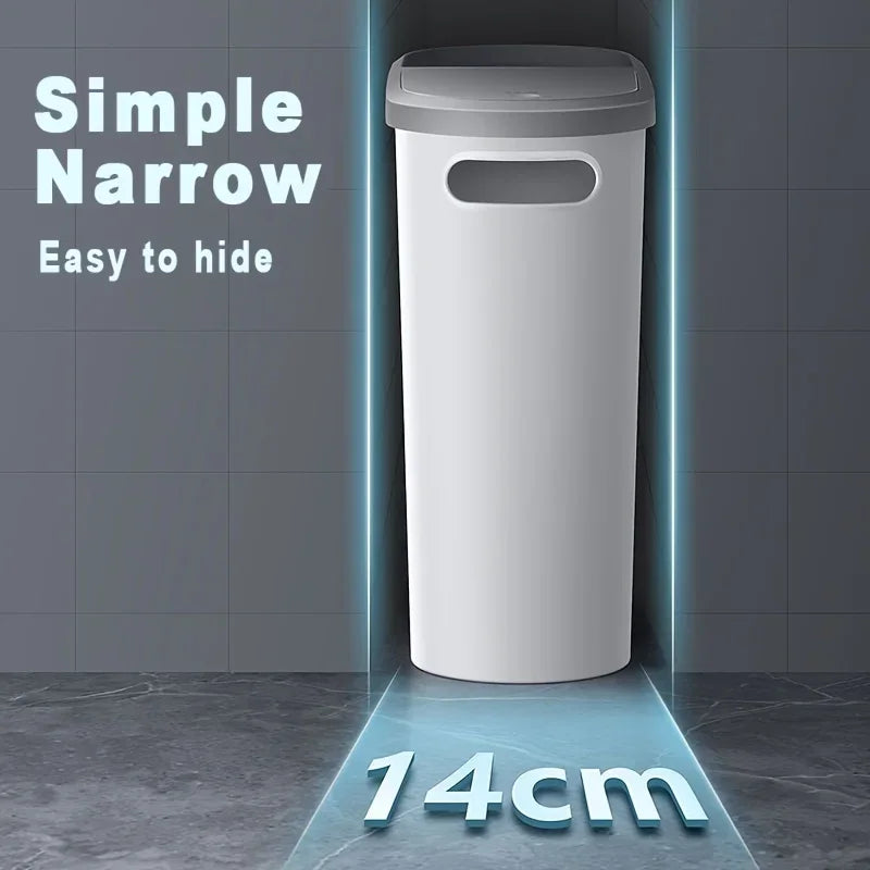 10L Large Capacity Silent Closed Plastic Bathroom Garbage Bin - Space saving Design, Creative Household Gap Garbage Bin Oasis Select
