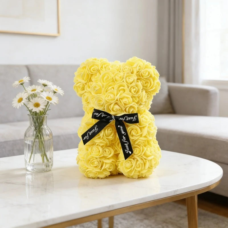 Eternal Rose Teddy Bear with Artificial Flower Birthday Anniversary Gift Decor Miniature Keepsake for Girlfriend Valentine Day Oasis Select