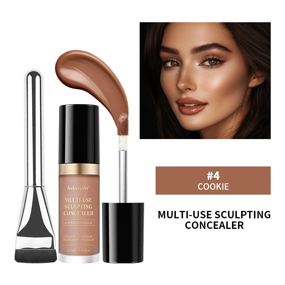 Full Coverage Concealer With Free Brush Matte Foundation Oil Control Long Lasting Face Makeup Multi-Use Highlight Retouch Cream Oasis Select 4 COOKIE Free Brush
