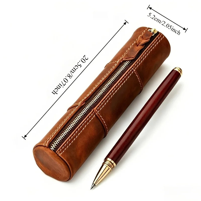 New vintage leather zipper pencil case, top-grain zebra leather handmade wallet, student stationery storage bag Oasis Select