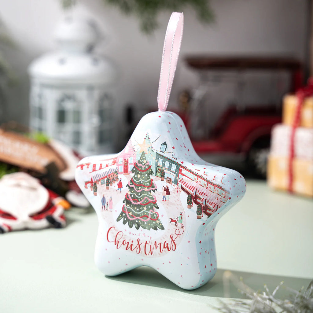 Christmas Tin Box Star Shaped Chocolate Cookies Candy Box With Hanging Rope Christmas Storage Box Ornaments Gifts Oasis Select Style C