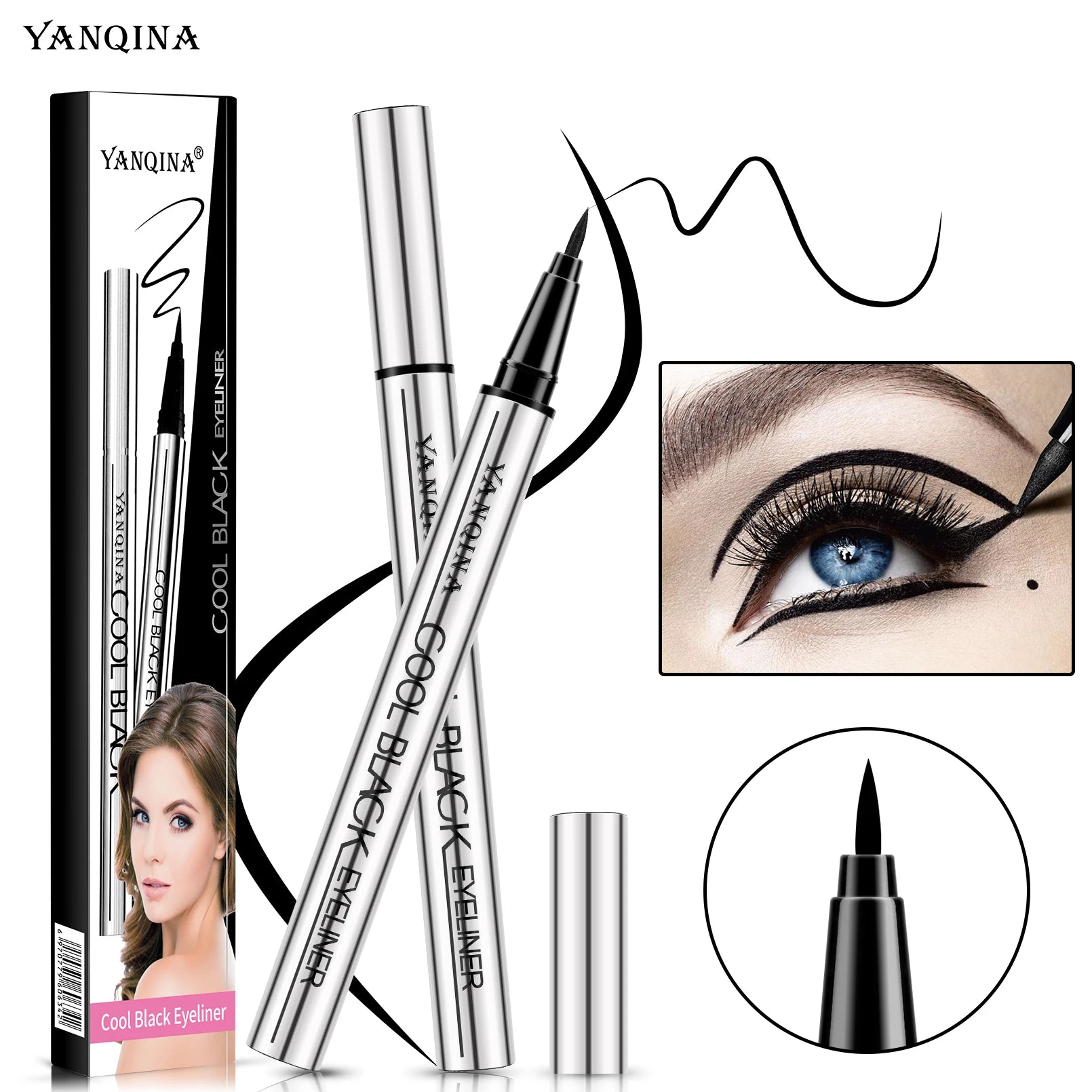 YANQINA Waterproof Liquid Eyeliner – Quick-Dry Long-Lasting Black