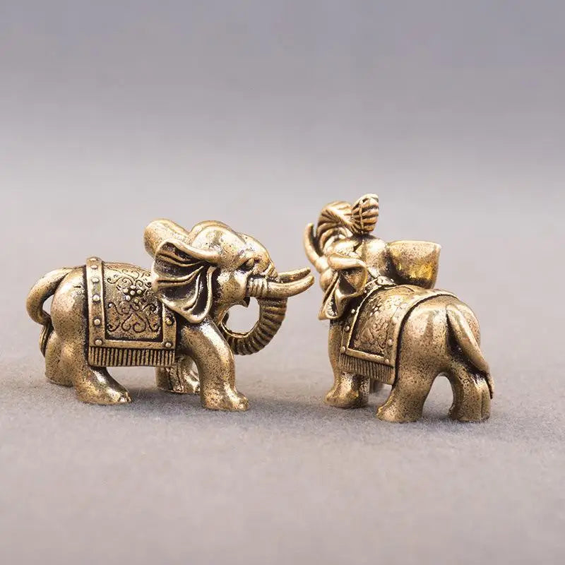 Copper Lucky Elephant Small Ornaments Brass Blessing Elephant Miniature Figurine Antique Bronze Animal Statue Oasis Select