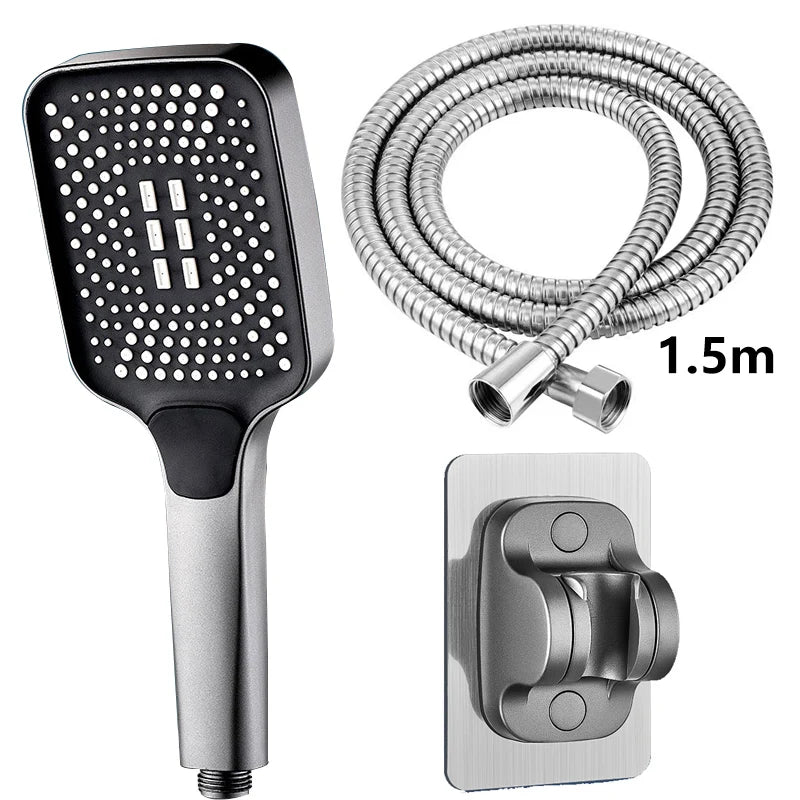 Square High-Pressure Handheld Shower Head – 3 Spray Modes