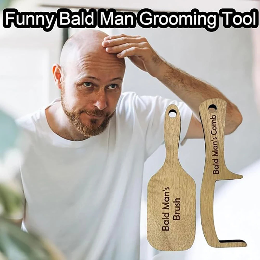Bald Man Brush Funny Wooden Hairless Toothless Comb Buffer Bold Head Polish Shiner Hair Brush Novelty Fun Gift Adult Baldys Oasis Select