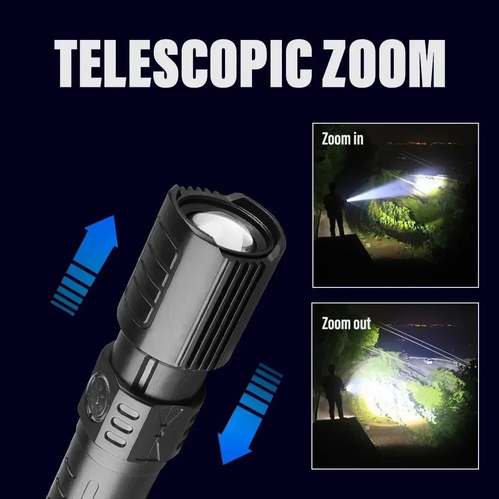 Super Bright LED Flashlight with P50 Beads Zoomable Rechargeable Torch 3 Lighting Modes Waterproof Outdoor Strong Lighting Lamp Oasis Select